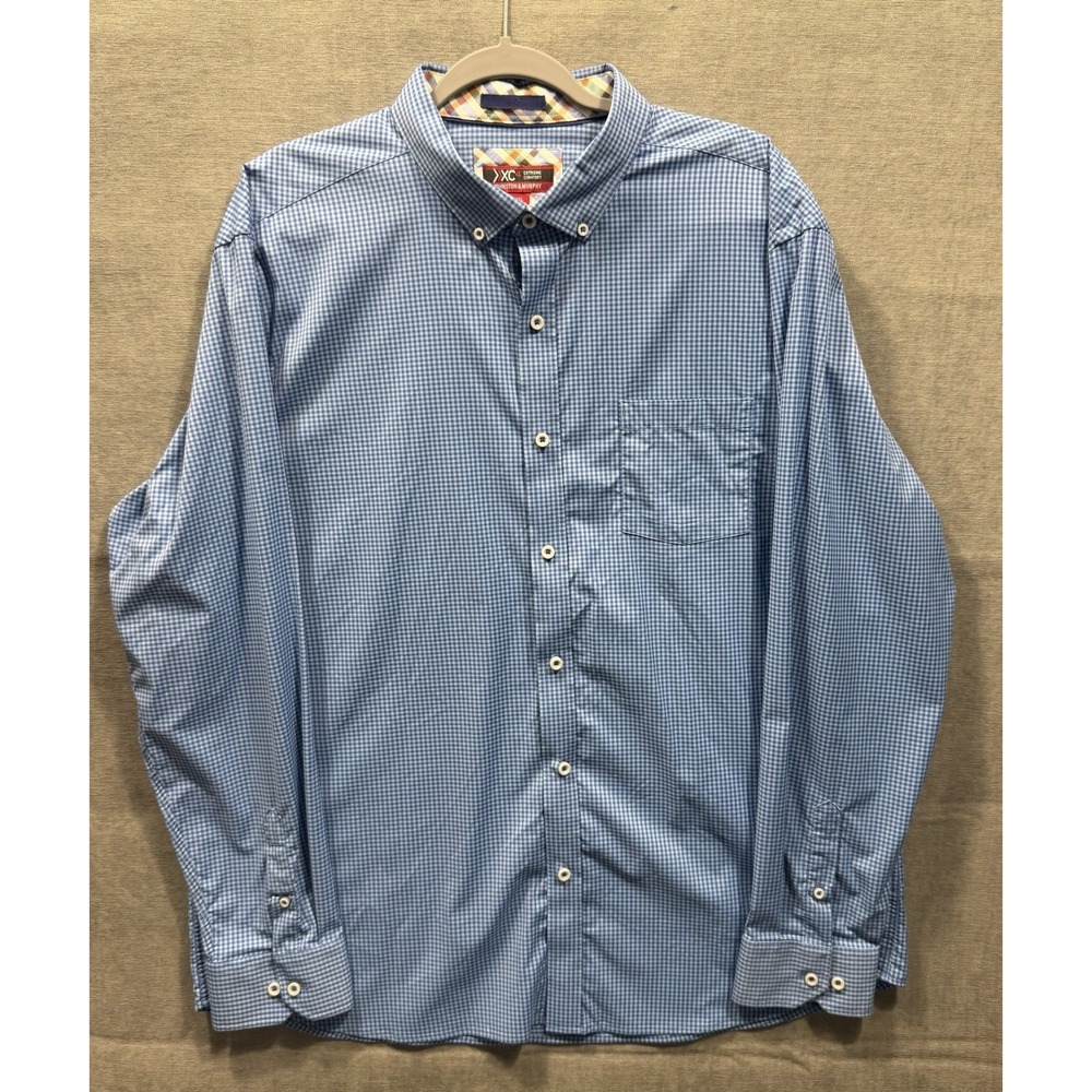 Johnston & Murphy XC4 Shirt Mens Check Blue Button Down Long Sleeve XXL